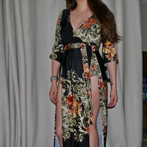 Floor length floral print romper/dress